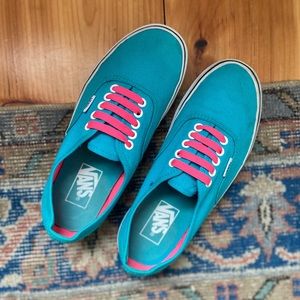 Colorblock Blue and Pink Lace Vans Sneakers (2010) - Classic canvas skate shoes